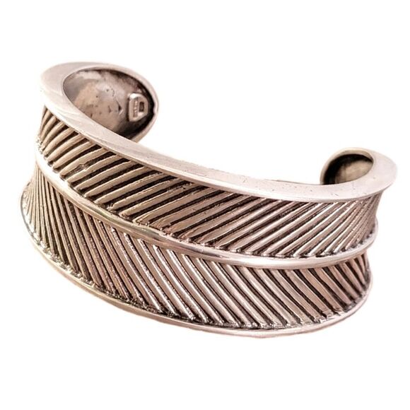 Sterling Artisan Leaf Inspired Cuff Bracelet - Picture 1 of 10
